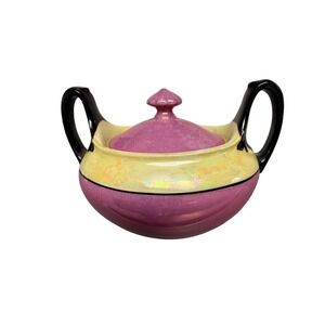 Vintage Phoenix China Art Deco Lusterware Lidded Sugar Bowl Czecho Slovakia Pink
